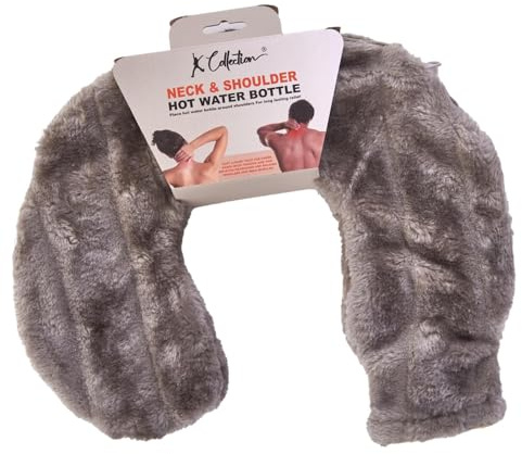 K Collection Neck and Shoulder Hot Water Bottle - Round Hot Water Bottle with Removable Faux Fur Cover - Wrap Around Hot Water Bottles for Body, Neck and Shoulder (Charcoal)