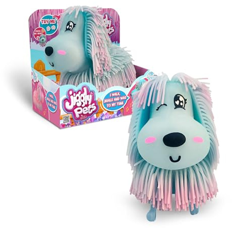Famosa Jiggly Pets - Blauer Hund, der geht, Tanzt und Sich im Rhythmus der Musik bewegt, mit Gesichtsausdrücken und Soundeffekten, weiches und elastisches TPR-Haar, Kinder ab 4 Jahren, (JGG03200)