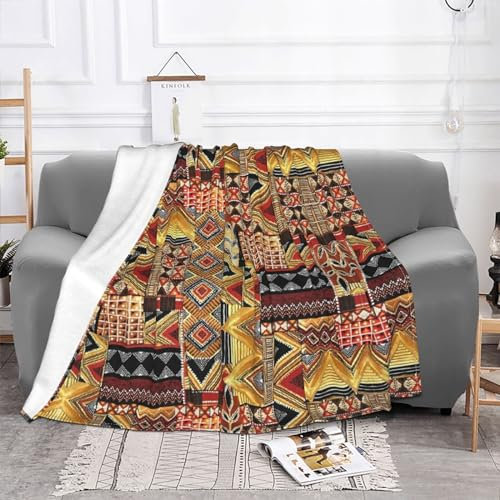 CHANGLEI Afrikanische Textil-Patchwork-Decke, superweiche Flanell-Fleece-Decke, personalisierter Druck, flauschig, warm, vielseitig, Überwurfdecke für Sofa/Couch/Bett
