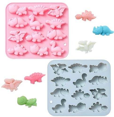 BSITSSS Silikon Schokoladenform, 2 Stück Dino Backform Silikon Dinosaurier Pralinenform, 16,6 * 14,7 * 1,8cm Silikonform Schokolade, Silikonformen für SüßIgkeiten, Schokolade, Gelee, Kleine Seife