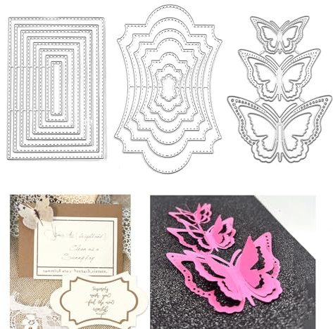 DailyTreasures 3 Sets Stanzschablonen, 18Pcs Prägeschablonen Multi-Shape DIY Handwerk Prägewerkzeuge für Album Scrapbooking Kunst & Muttertag Karte machen (Schmetterling/Rechteck/Polygon Rahmen)