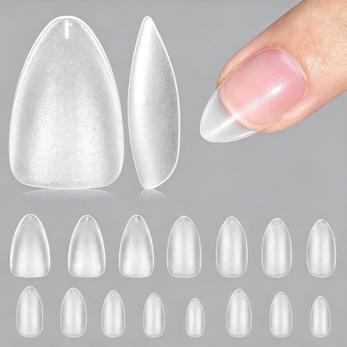 MUSILAN 1500PCS Almond Nageltips - 15 Größen Kurz Mandel Tips für Nägel Pre-Shaped Matt Mandel Nageltips, Soft Gel Full Cover Nail Tips, No-File Nagelspitzen Kurze Mandelform Tips Künstliche Nägel