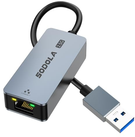 Sodola 2.5Gb USB to Ethernet Adapter, USB 3.0 to RJ45 Network Internet LAN Adapter, Compatible for NAS, Laptop, Tablet, PC Under Windows 11/10/8, macOS