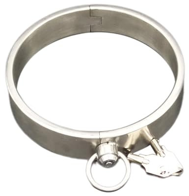 Soarvlorfy Abschließbare Presse Sperren Halsreif Schwere Edelstahl Halsband/Halsbänder Fesseln Fetisch Slave BDSM Kragen Restraint Sex Spielzeug für Frauen Mann Paare,Silber,11.7cm