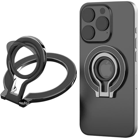 Fofvccv Magnetic Ring Holder for MagSafe with Silicone Ring 8D Black | Detachable Magnetic Phone Grip Stand, 360° Rotatable Kickstand with Metal Ring for iPhone 17/16/15/14/13/12/Samsung/Google