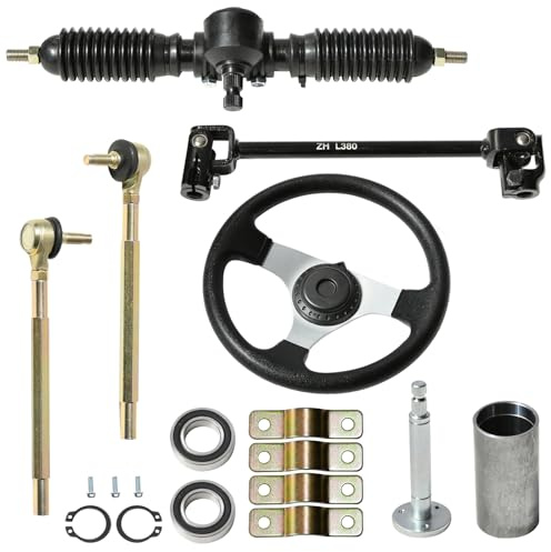 JNDO Go Kart Steering kit 380mm Steering Shaft+340mm Rack and Pinion+300mm Steering Wheel+150mm Steering Column+240mm Tie Rods+80mm Sleeve Suitable for Buggy Quad Go Kart Golf UTV