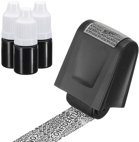 PATIKIL Identity Theft Protection Roller Stamp, 0.7 Confidential Roller Stamp Privacy ID Police Stamp Roller for Security ID Address with 3Pcs Refills, Black