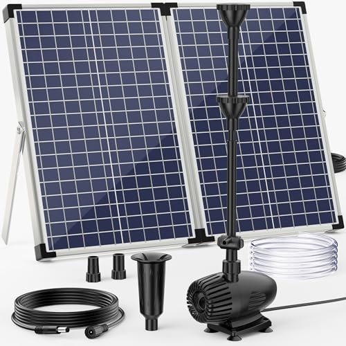 POPOSOAP 70W Solar Pond Pump,Solar Fountain Pump 580GPH Adjustable Flow, Outdoor Solar Water Pump with 17Ft+10Ft Cord & 6.6Ft PVC Tubing for Ponds, Fountain Waterfall-P170H