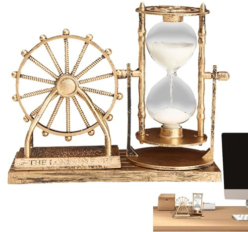 Clessidra con sabbia – Clessidra da tavolo con ruota in PP | Elegante clessidra vintage | Orologio rotante retrò con sabbia, timer di sabbia vintage, per giochi per bambini, aula e cucina,