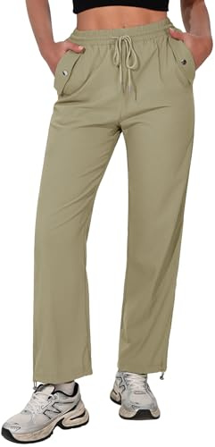 Totatuit Pantalon Cargo Femme Taille Haute Élastique Léger Poches Fonctionnelles Sport Randonnée Jogging Travail Décontracté Été Large Streetwear Kaki，XL