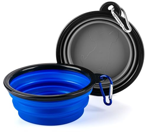 GWAWG 2 st bärbar hopfällbar hundskål, bärbar reseskål, skålar med plastkant, stora vikbara skålar, bärbara skålar med stängning för resor