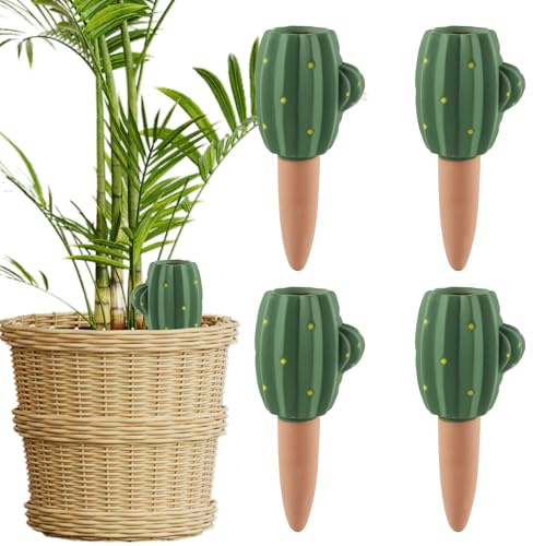 FairyPeach 4-pcs Tonkegel Bewässerung, Wiederverwendbare Tonspitzen Bewässerung, Pflanzenbewässerung Automatisch, Bewässerungszubehör, für Blumen, Topfpflanzen und Gartenpflanzen (Kaktus)
