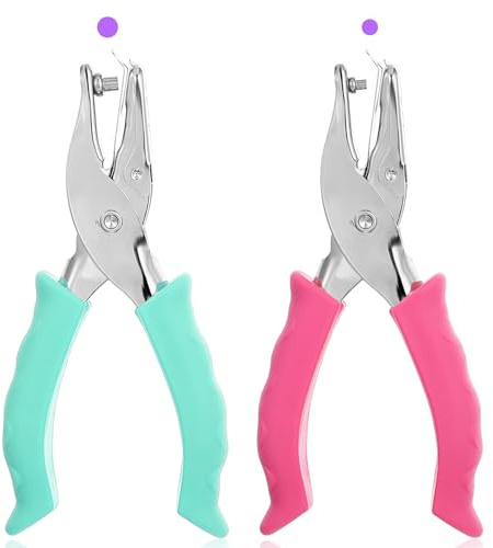 2 Pcs Hole Puncher for Crafts,3MM and 6MM Paper Single Hole Punch for Crafts Paper DIY Tags, Single Holes Punch with Soft Silicone Handheld Grip for Home, Office, School (Pink, Green)