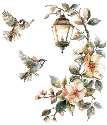 Flaxarne Adhesivo decorativo artístico de pared con diseño de pájaros florales para dormitorio y sala de estar, creativo pintado a mano, vinilo decorativo con diseño artístico