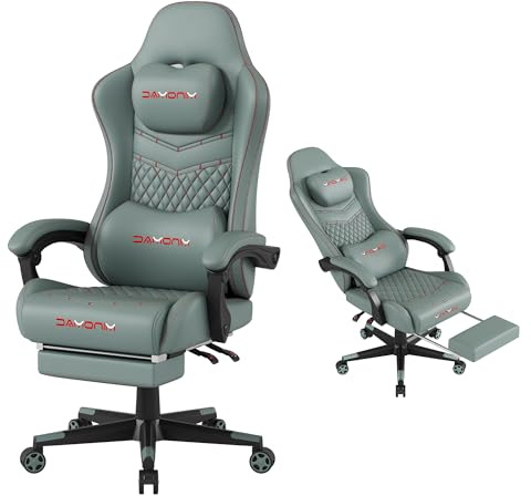 MINOMAC Gaming Chair,Ergonomic Computer Gaming Chair,400lb Load-Bearing,Retractable Footrest/Waist Support/Ergonomic Backrest[Spring + 4D Sponge] (Green)