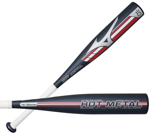 Mizuno Bate de béisbol Hot Metal para niños, T-Ball USA (-13), azul marino-rojo, 27 pulgadas