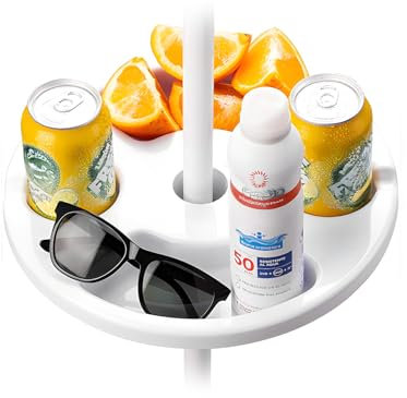 Zendea - Tavolino per Ombrellone da Spiaggia Ø30 cm con Portabicchieri, Foro Centrale Standard e Fermo Incluso, Accessorio da Spiaggia Compatto e Facile da Montare