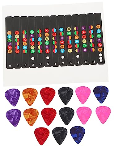 BESPORTBLE 3sets Accessori per Chitarra Set Plettri Chitarra Adesivi per Tastiera Aiuti per Principianti Note per Allenamento Assistente per Scale Colore Casuale