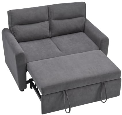 HAINEW 2-Sitzer Sofa Schlafsofa mit Schlaffunktion, Klappbares Couch Polstersofa Bettsofa mit Verstellbare Rückenlehne für Wohnzimmer Schlafzimmer Wohnung (Grau)