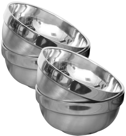 FONDOTIN Bols Anti-chauds en Acier Inoxydable Double Couche 4 Pièces | Bol A Soupe, Argenté, Camping et Plage, Faciles à Nettoyer, Robustes pour Garçon et Filles