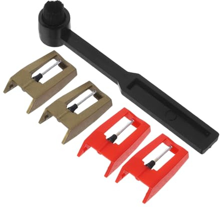 Mikinona Set 5 Pezzi per Giradischi in Vinile Puntina in Metallo Rossa, Testina con Stilo in Rubino, Spazzola Pulisciago, Accessori per Principianti ed Esperti