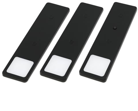 kalb | Lámpara LED de bajo mueble Solid2, set negro, interruptor mecánico, 3 W (negro, juego de 3, blanco cálido)