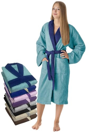 LEBENGOOD Peignoir pour femme 100% coton éponge américain 450 g/m² doux absorbant unisexe OEKO-TEX vec ceinture, poches, douche, peignoir doux, serviett