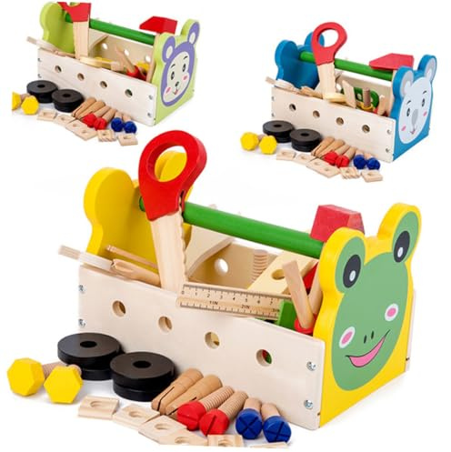 Beaupretty Boîte à Outils Jouet Bois pour Garçon Fille Boîte Portable De Dessin Animé Jouet Éducatif Multifonction pour Garçons Et Filles