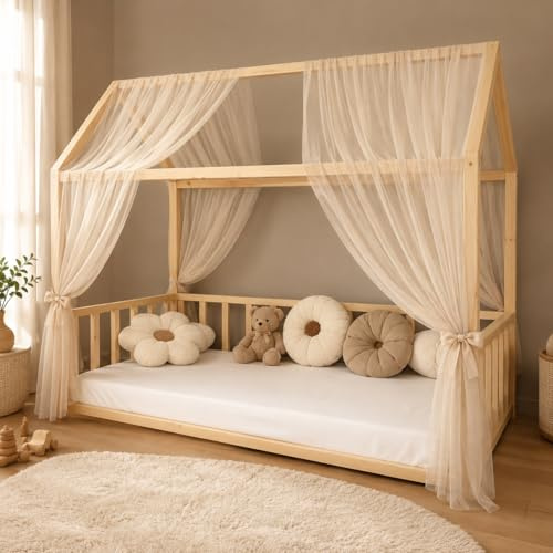 Baby Fancyroom Betthimmel für Hausbett Kinderbett, universell, Premium Tüll, 2-teilig, Hausbetthimmel, Bettvorhang (Beige, 340cm)