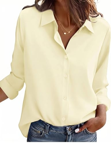 Zeagoo Chemise Femme Manches Longues Chemisier Col en V Boutonnée | Blouse Femme Chic et Élégant Classique Décontracté Chemisiers Solide Travail Chemisette Anti taches Business Top