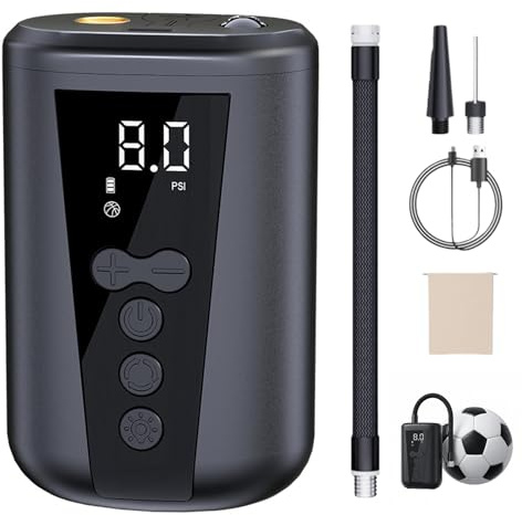 Elektrische Ballpumpe, Basketball Pumpe Mit Manometer, Luftpumpe Aufblas, Tragbare, Led Licht, Intelligente, Digitalem LCD Display, Ballpumpe Fußball Für Fußball, Basketball, Volleyball, Schwarz