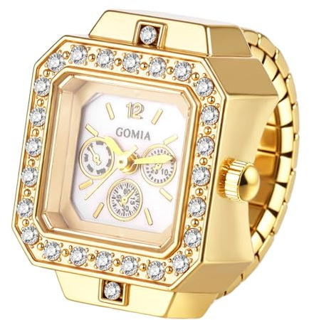 Avaner Ringuhr Elastisches Edelstahlarmband Quadratisch: Fingeruhr 1ATM wasserdichte Fingerring Uhr Analog Quarz Elastisch Ring Uhr Uhrenring Geschenk für Männer Frauen