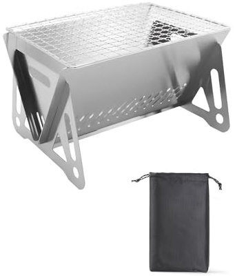 Edelstahl Kugelgrill Holzkohlegrill Outdoor BBQ Kompakte Größe 21x16x13cm & 27x16x13cm Perfekt für Picknicks und Hinterhofkochen und stilvoll