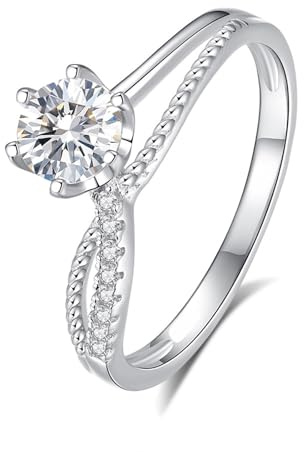 Ayoiow Ringe Frauen Hochzeit für Damen, 0.5ct Moissanit Solitär Verflechtung Vorsteckring Platin Ehering, Platin 950 Größe 65 (20.7)