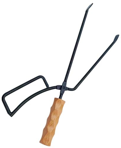 TOYANDONA Pinza per Legna da Ardere in Ferro e Legno Manico Antiscottatura, Clip di Carbone per Barbecue da Campeggio, Accessorio per Braciere e Caminetto da Esterno, Attrezzo per Spostare
