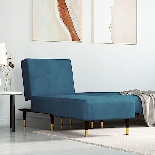 RMIHSJG Chaiselongue Blau Samt 4-Positionen Verstellbar Multifunktional Loungesofa mit Metallbeinen für Wohnzimmer Entspannungsecke