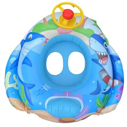 HUANYO Car-Shaped Kids Swim Ring with Safety Lock & Anti-Slip Handles – Inflatable Pool Float for Toddlers 2-6 Years, Bright Colour Baby Swimming Ring for Beach, Pool & Bathtub (blue)