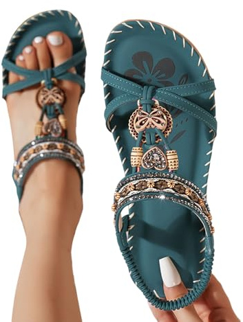 Generico Sandali Donna Eleganti, Sandali Donna Estive, Sandaletti Bohémien, Casual Open Toe Sandali, Plateau Mules Estate Strass Scarpe Con Zeppa, Estivi Eleganti e Comodi da Spiaggia