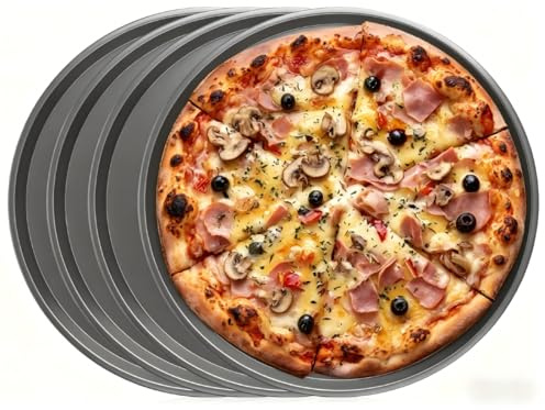 Bcuuozeeing 4 Stück Pizza Backblech Set, Pizza Backblech Ø 29cm, Pizzablech Rund, Runde Pizzaform, Kohlenstoffstahl– Antihaftbeschichtung, für Pizza Käsekuchen Pie Flammkuchen