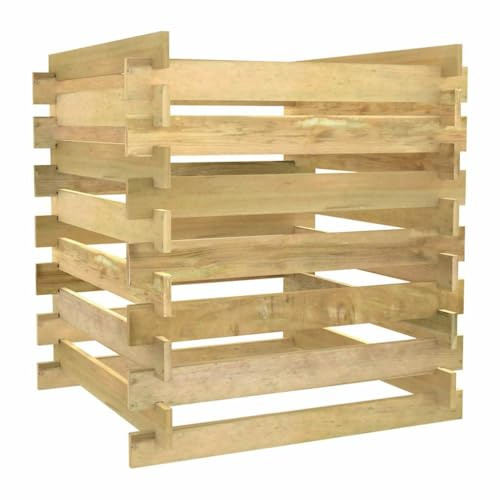 Teenpull Ribbottkomposter av impregnerad furu 90 x 90 cm för trädgårdskomposter och organiskt avfall, väderbeständig robust kompostbehållare med ventilation för effektiv kompostering och
