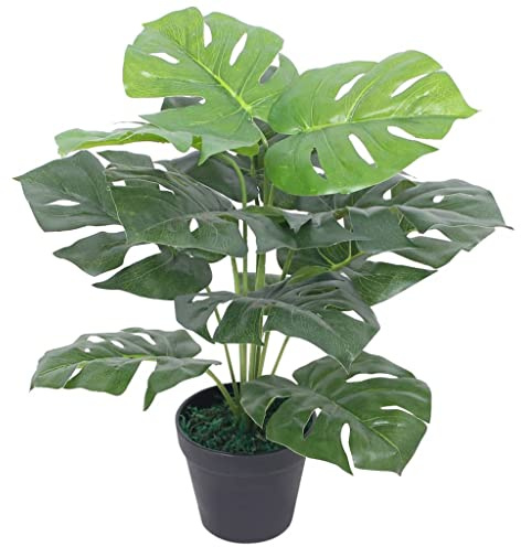 Ziaphsol Künstliche Monstera Pflanze mit Topf 45 cm grün, 12 Blätter aus Kunststoff, dekorative Zimmerpflanze für Fensterbank Büro Wohnzimmer, pflegeleicht