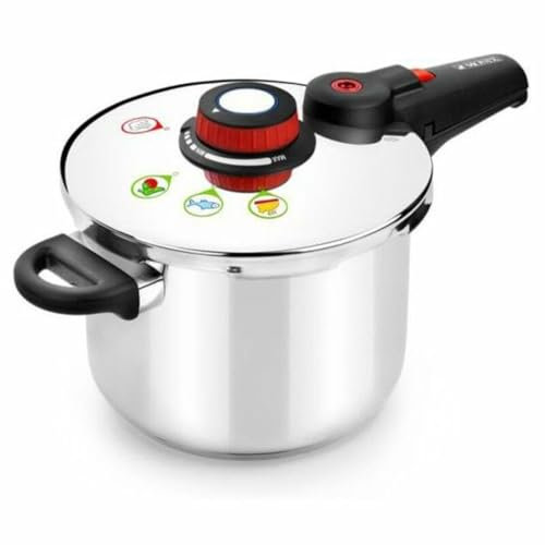 MONIX Selecta Olla a presión rápida 6 litros con Sistema de selección de Alimentos y Cierre automático, Acero Inoxidable 18/10, Gris, 22 cm