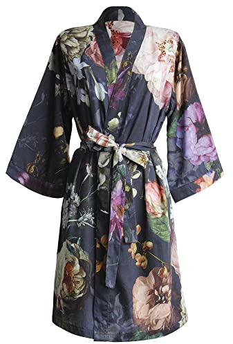 ESSENZA Kimono Fleur Nightblue, S, 100% Baumwollsatin, Blumen Pfingstrosen Tulpen