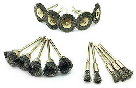 BE-TOOL Cepillo de alambre, juego de ruedas de pulido de cepillo de alambre de acero para broca de herramienta rotatoria, 3 modos (15 piezas mezcladas)