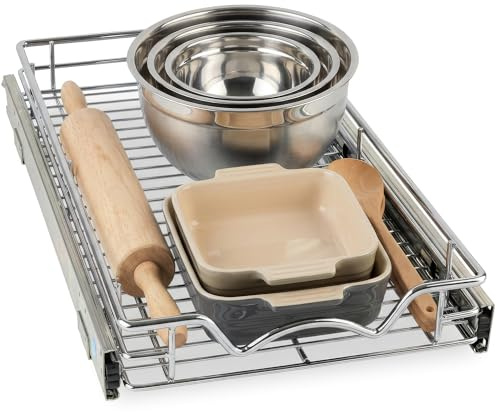 Hold N’ Storage Pull Out Cabinet Drawer Organizer, Heavy Duty-with 5 Year Limited Warranty- Slide Out Shelves, -11”W x 21”D - Requires At Least a 12-1/4” Cabinet Opening, Steel Metal, Chrome Finish