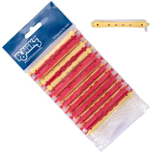 Ponik's Bigudíes para ondas permanentes, 9 mm, 12 unidades, con gomas redondas, color rojo y amarillo