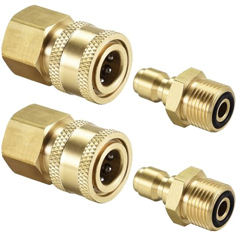 uxcell Garden Hose Brass Quick Connect Set Fittings M18x1.5 Male Female Thread Water Hose Connectors Pressure Washer Adapter Quick Disconnect Kit, 2 Sets