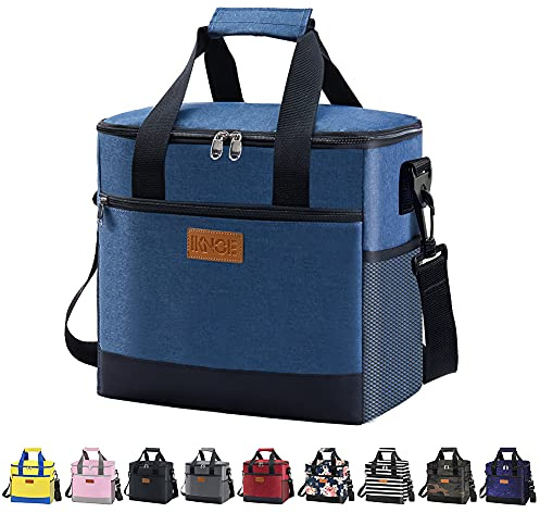 iknoe 24 Can Insulated Cooler Bag, Leakproof Lunch Tote Blue | 600D oxford, PEVA lining, 5mm foam padding, leakproof seams, multi-pockets, shoulder strap, for work, beach, picnic