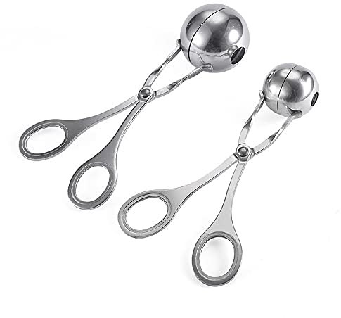Hniuyun 2PC Stainless Steel Meat Baller Tongs, Cake Pop, Cookie Scoop, Ice Tongs, Fruits Ball Tongs for Kitchen Tools, Ball Size 1.38&1.78