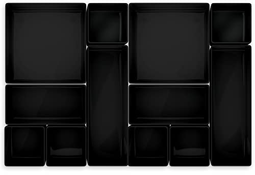 Lilly Things ANTIRUTSCH Schubladen Ordnungssystem (Schwarz 12-teilig) Schubladen Organizer Schubladeneinsatz Aufbewahrungsbox für Make-Up Kosmetik Schminktisch Schreibtisch Büro Bad Küche